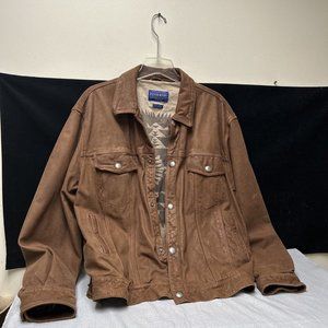 Vintage Pendleton Leather Coat Jacket Chief Joseph Pattern Mens XL